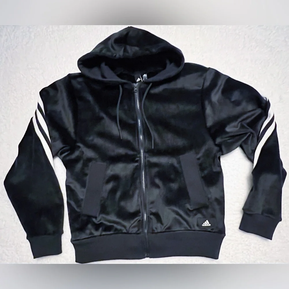 Men’s RARE Adidas NWT Medium Future Icons Ribbed Hoodie/Pants Velour Set - Picture 8 of 15